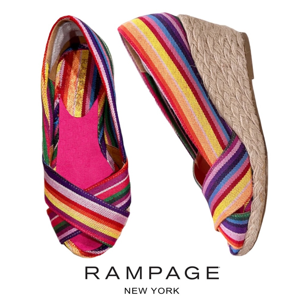 Rampage Adorer Peep Toe Espadrilles Wedge Heels Sandals, 🌈 Colored Sz 7 Pristine